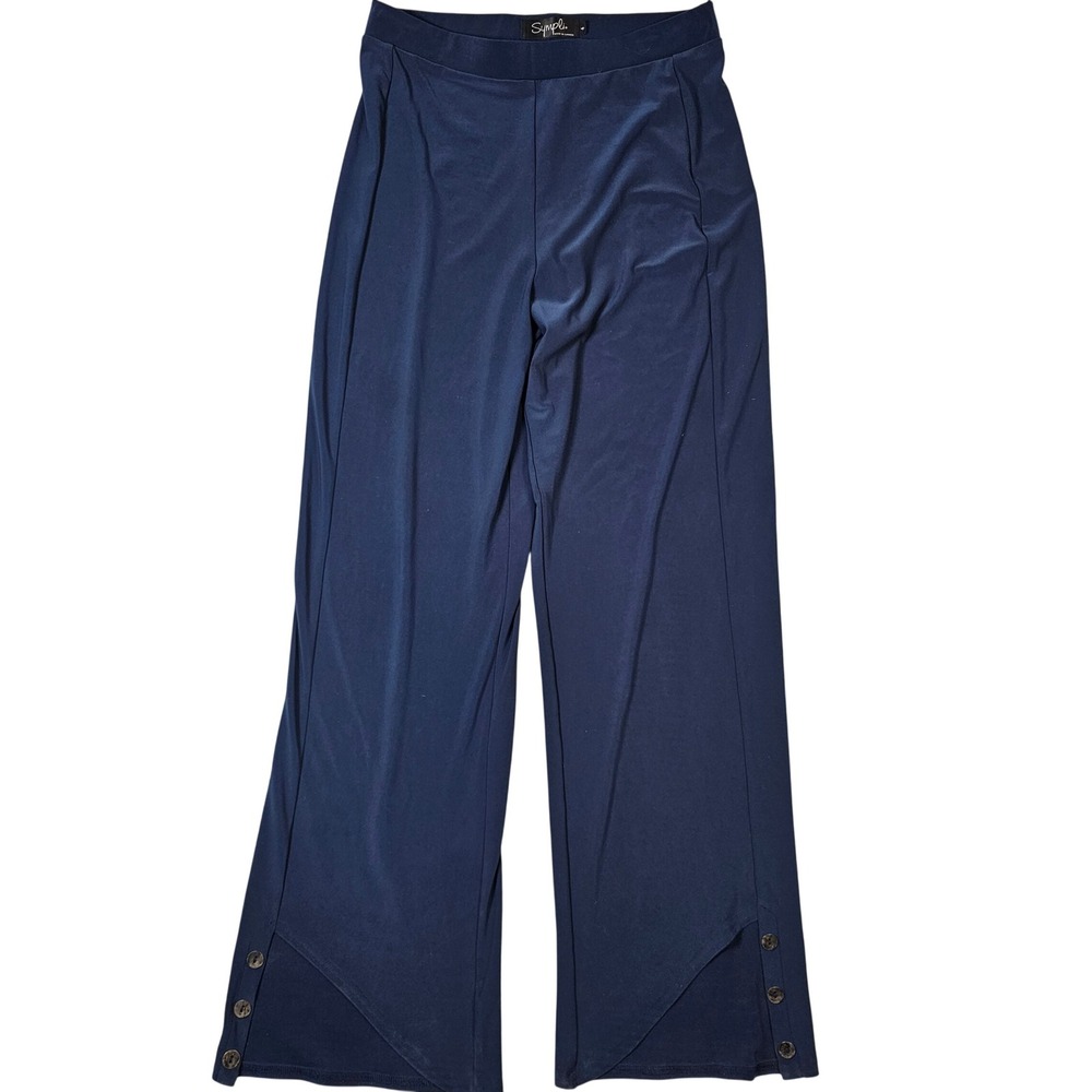 Sympli Navy Blue Wide Leg Button Tulip Hem Jersey Knit Pants Womens 6 Canada